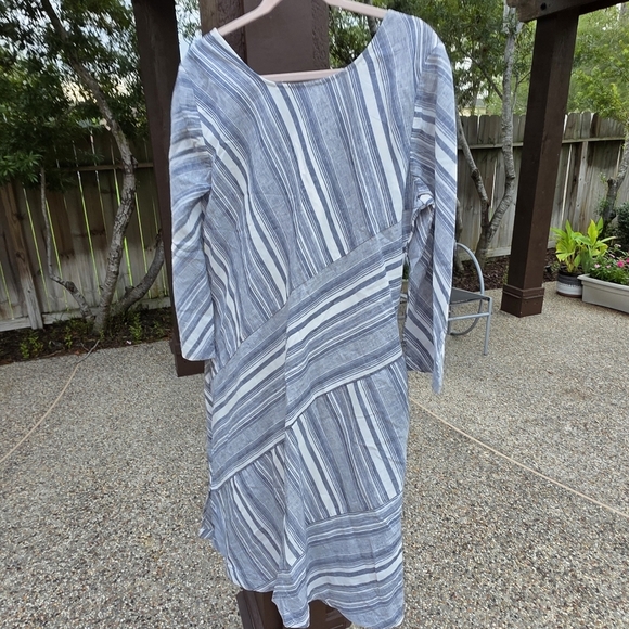 Nwot Soft Surroundings Sonya Linen Dress Striped Pockets  L - Picture 10 of 15
